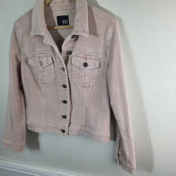 KUT From The Kloth Pink Corduroy Trucker Jacket Women’s Small Button Front READ - Picture 2 of 7
